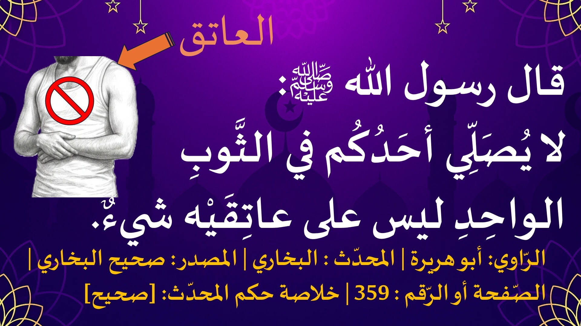 لا يُصَلِّي أحَدُكُم في الثَّوبِالواحِد