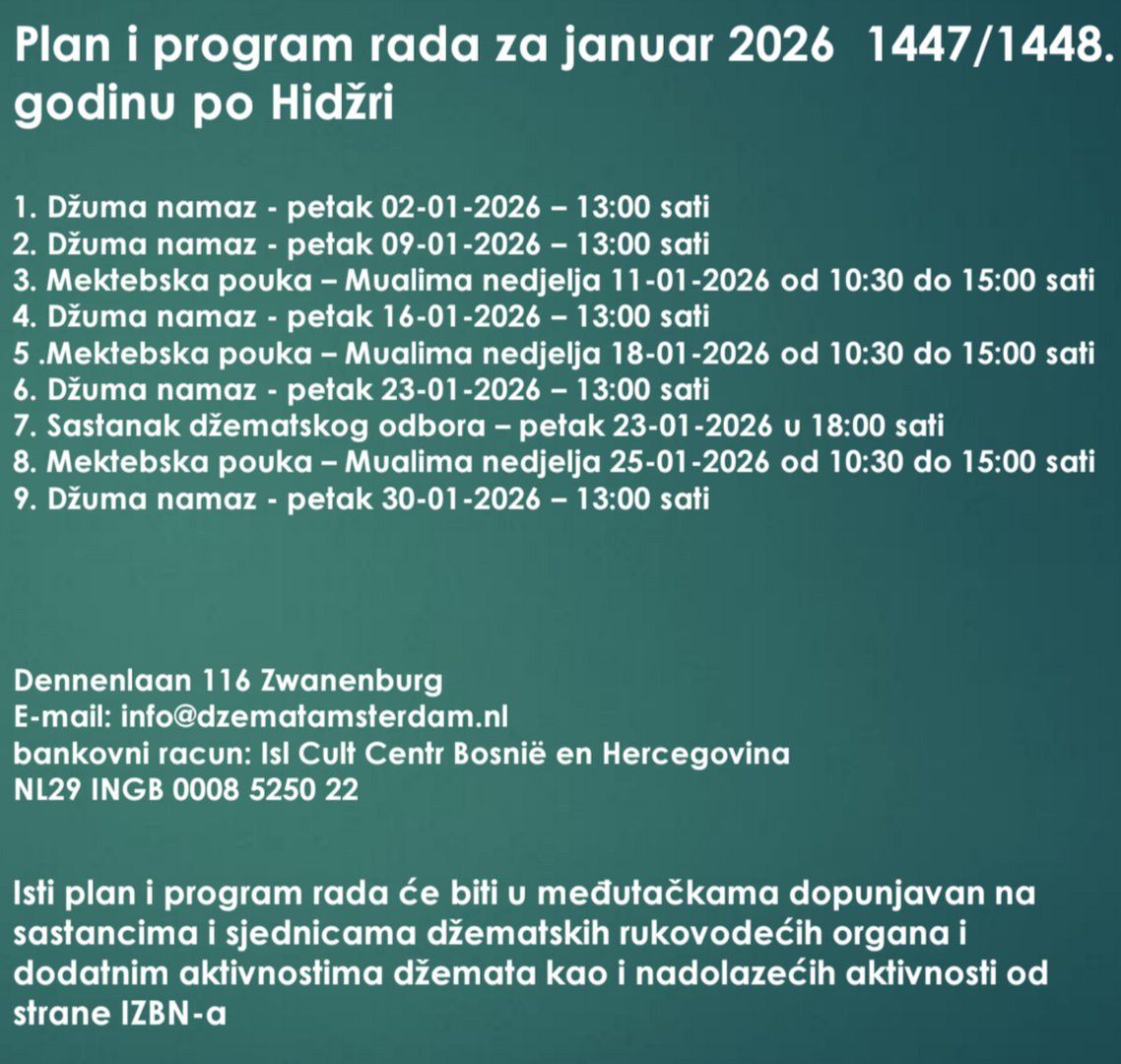 Plan rada januar 2026 1447/48 h.g.
