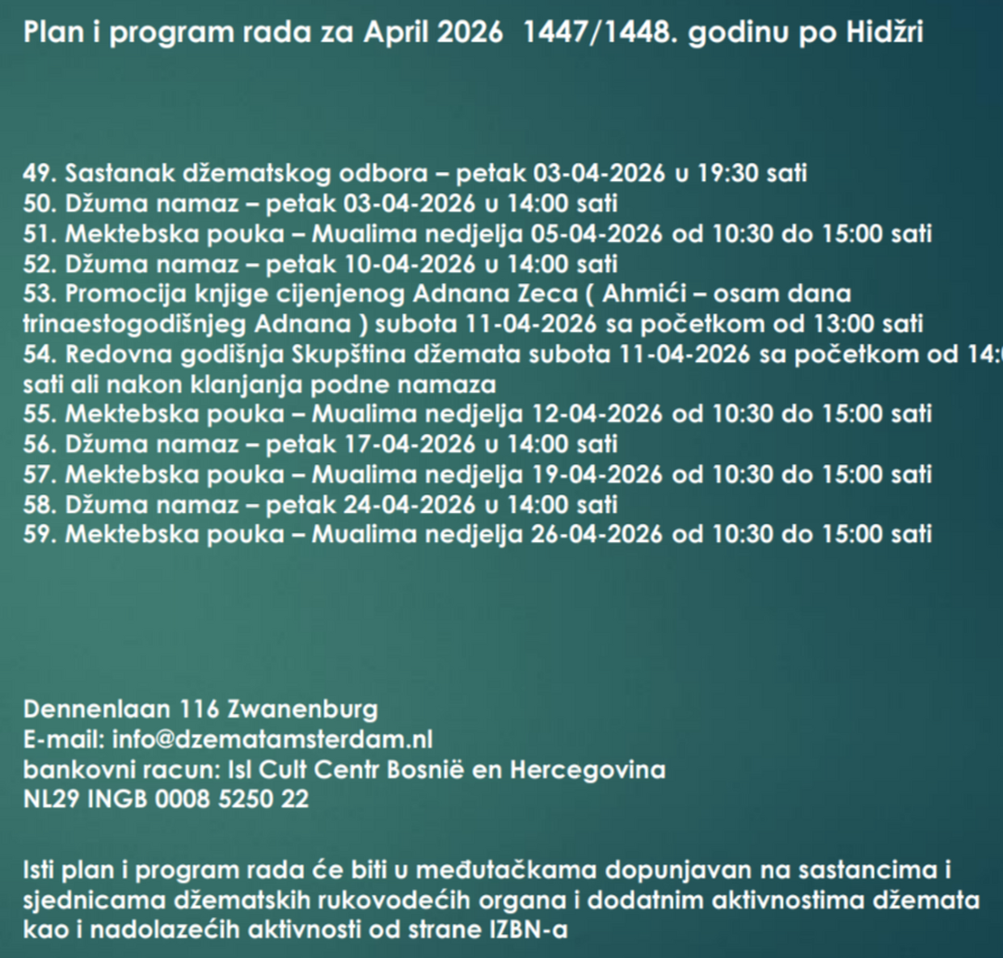 Plan rada april 2026 1447/48 h.g.