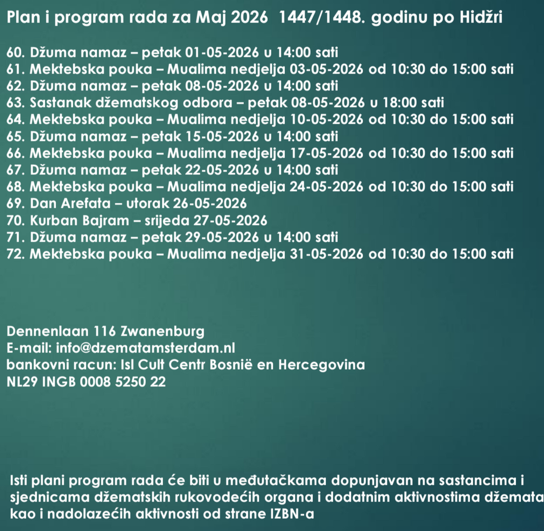 Plan rada maj 2026 1447/48 h.g.