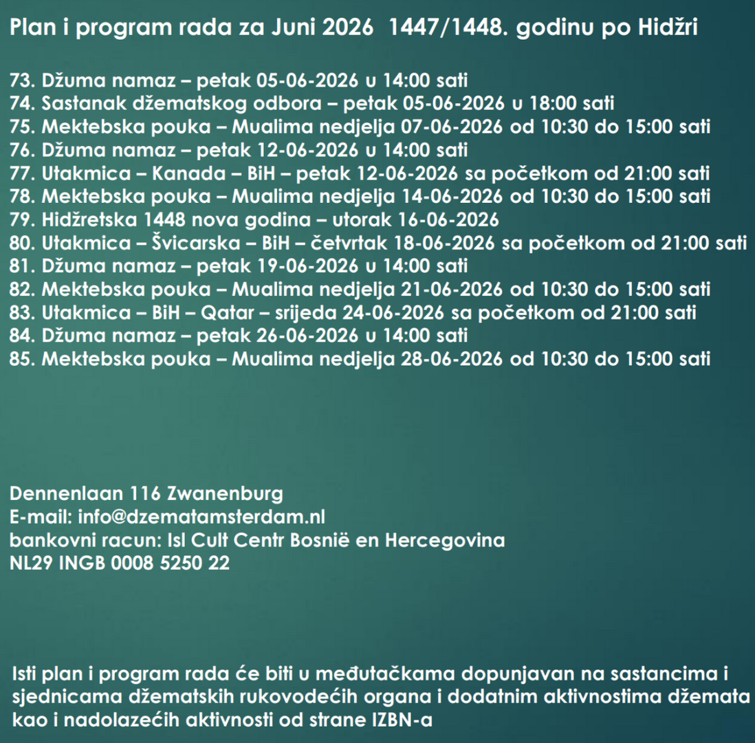 Plan rada juni 2026 1447/48 h.g.