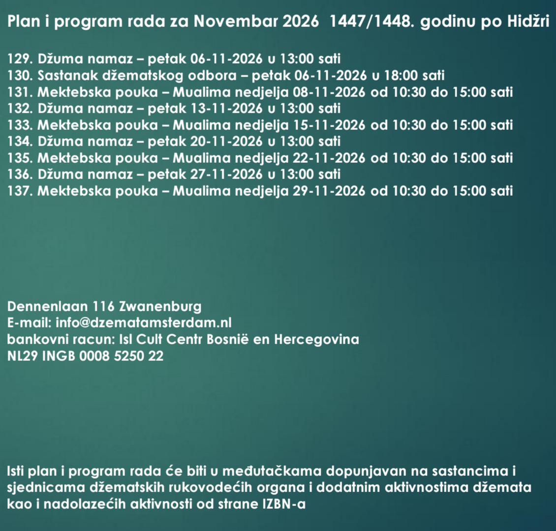 Plan rada novembar 2026 1447/48 h.g.