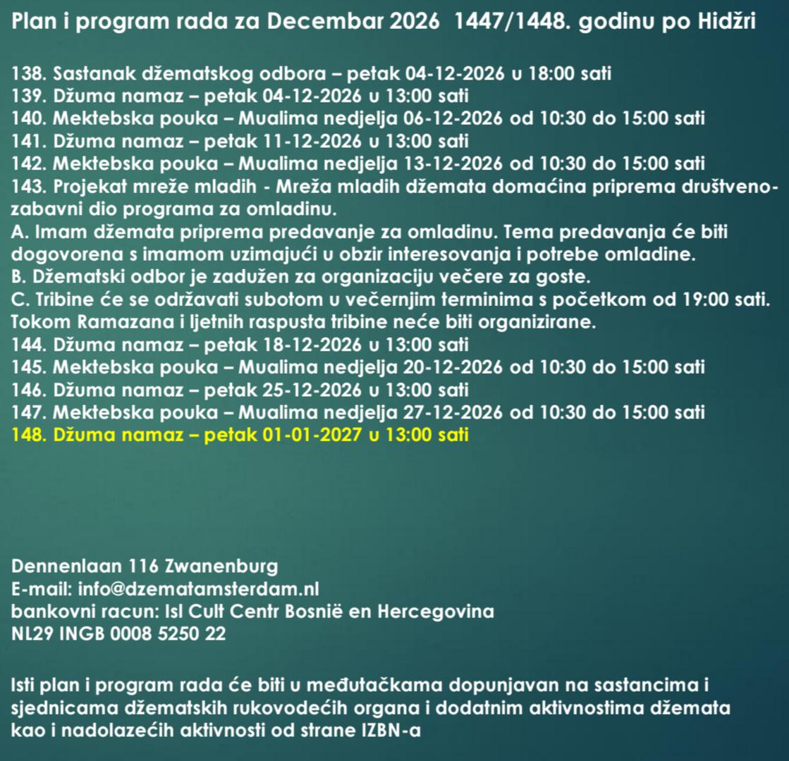 Plan rada decembar 2026 1447/48 h.g.