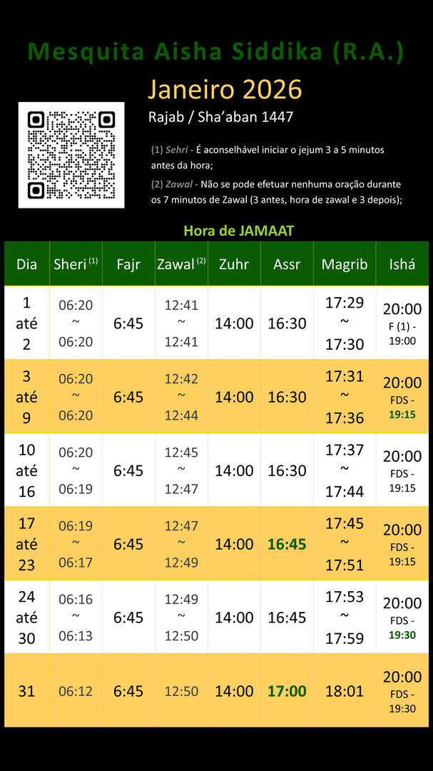 Horário Janeiro 2026