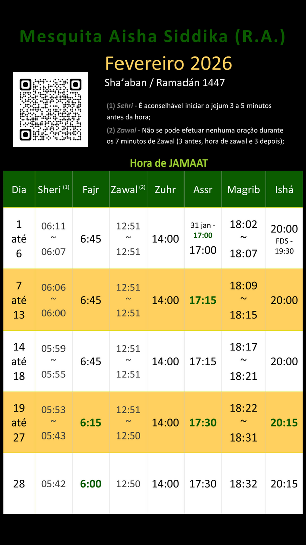 Horário Fevereiro 2026