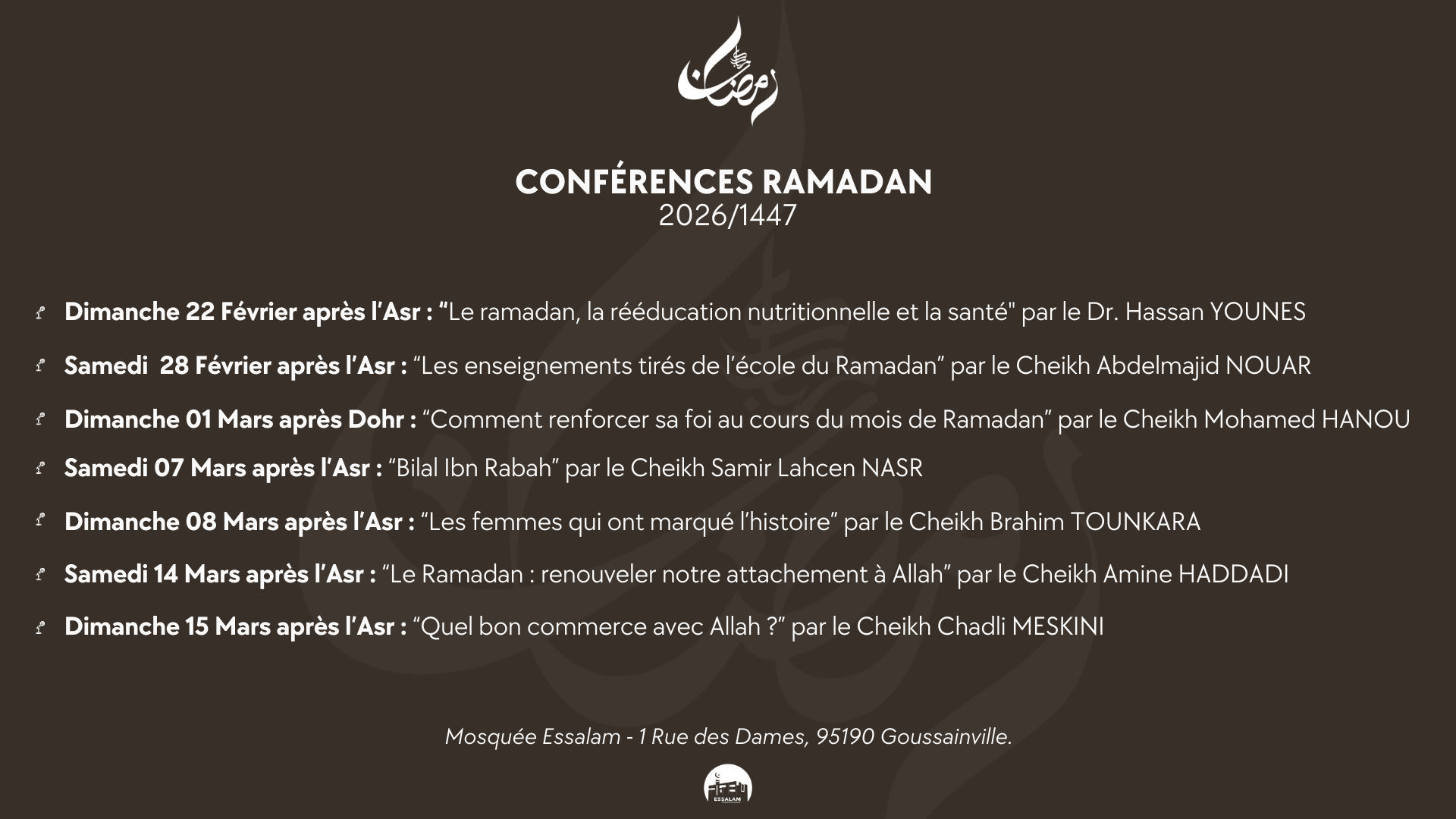 Conférences Ramadan 2026