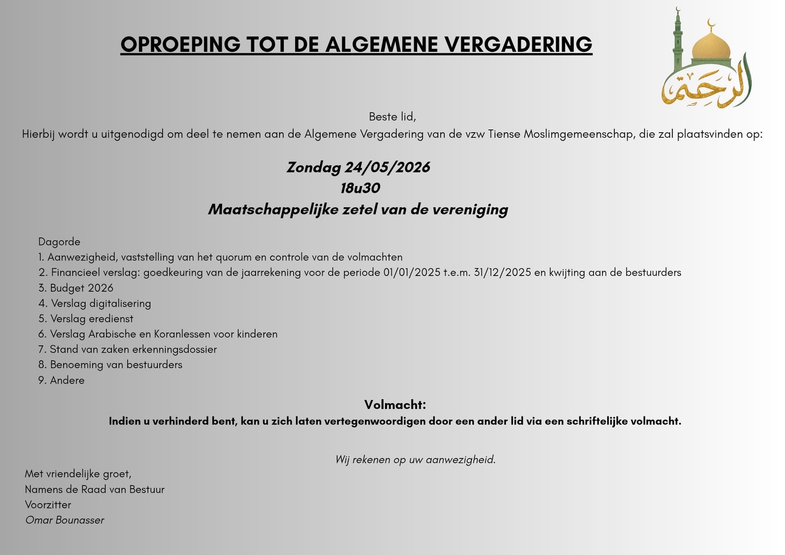 ALGEMENE VERGADERING 2026