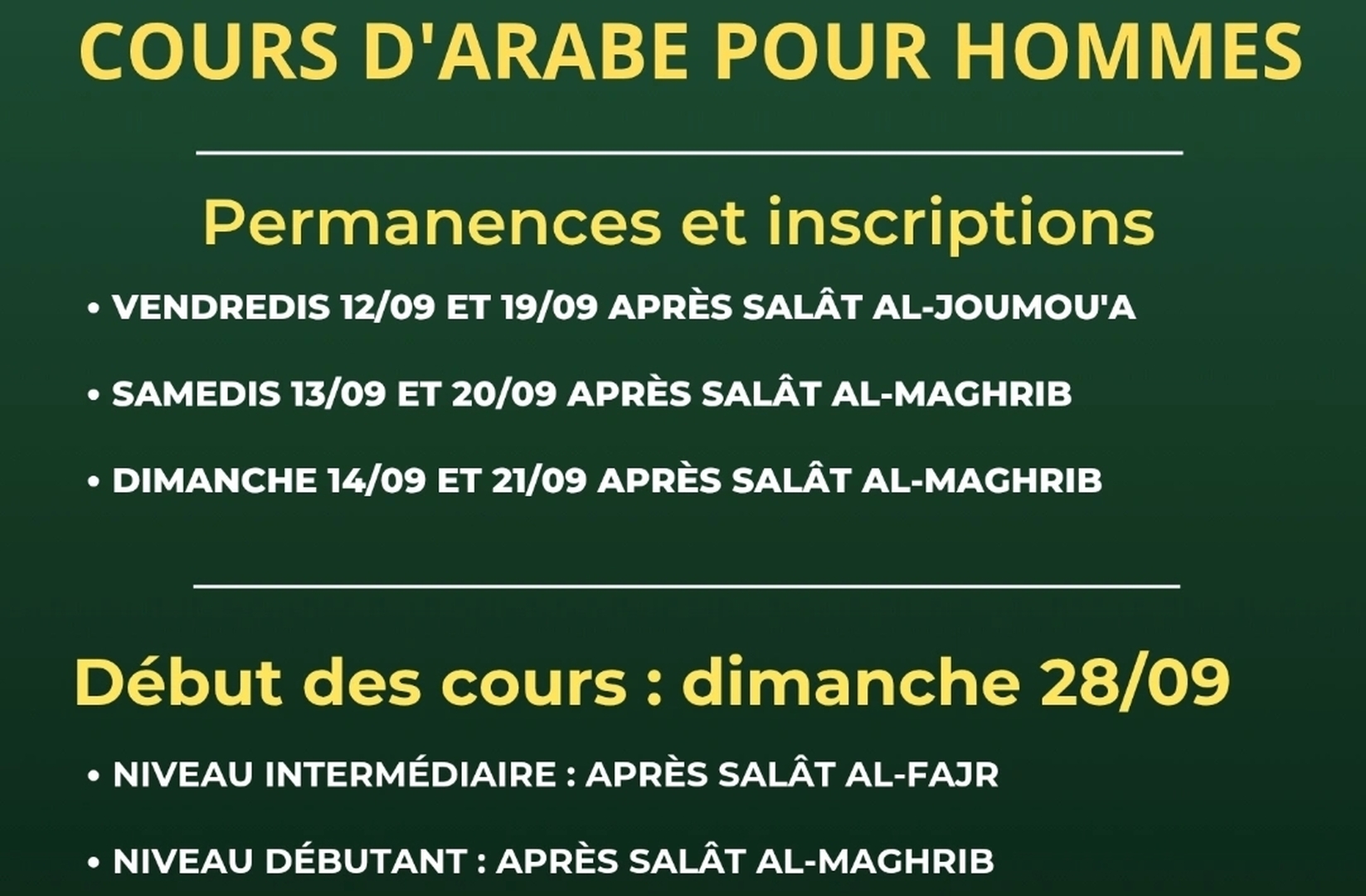 Cours d'arabe pour hommes