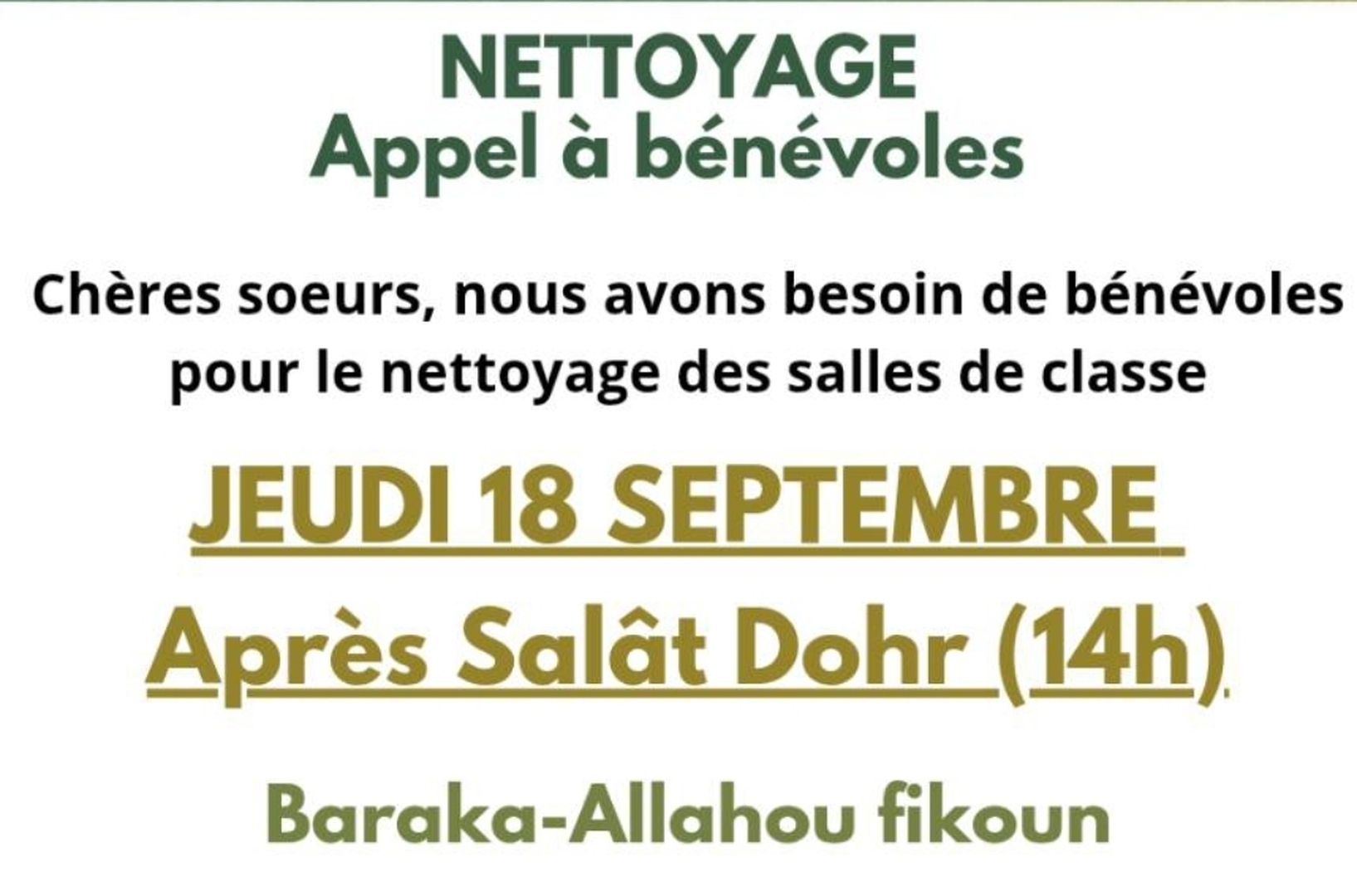Appel aux soeurs bénévoles