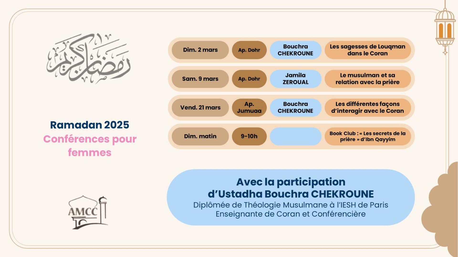 Programme Ramadan 2025 pour les Femmes