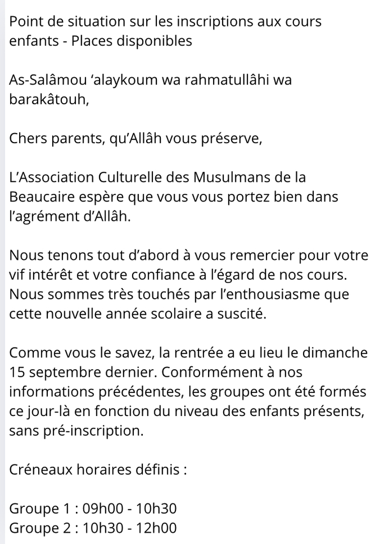 Cours enfants places disponibles page.1