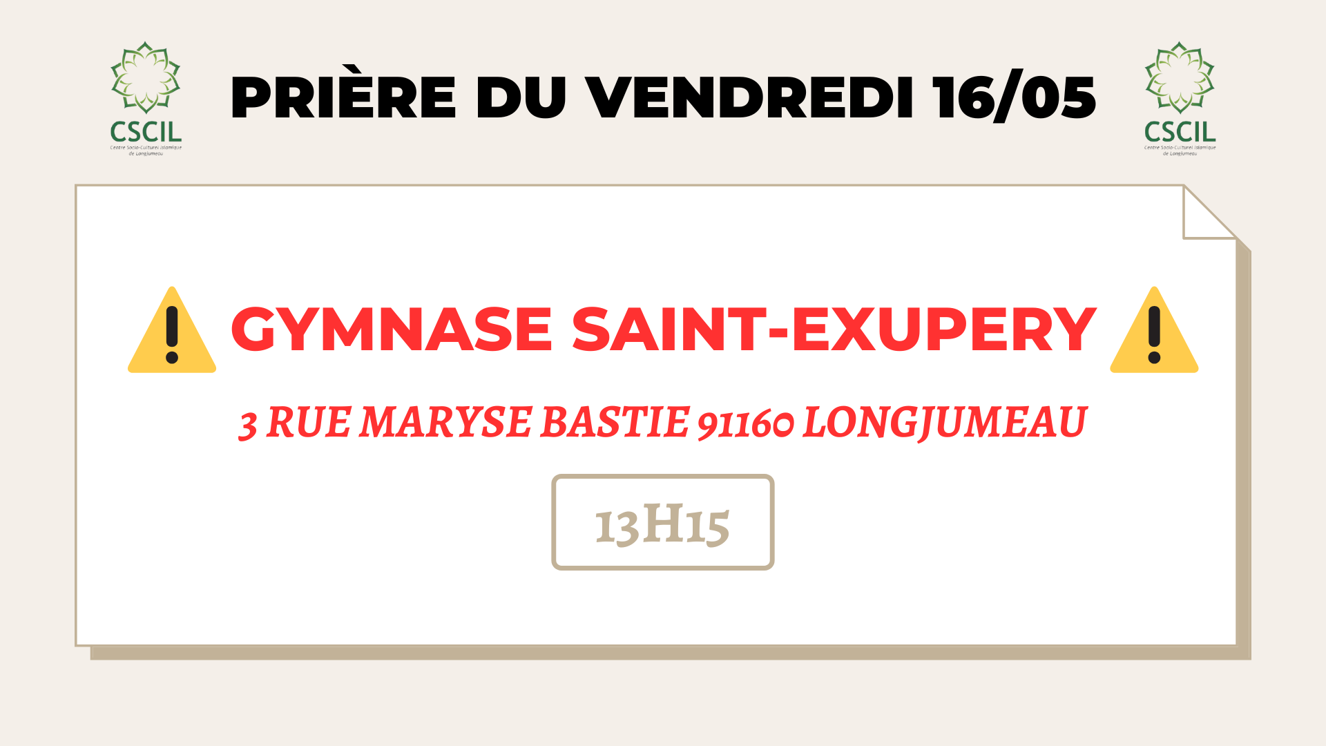 URGENT : Prière du Jumua du 16/05