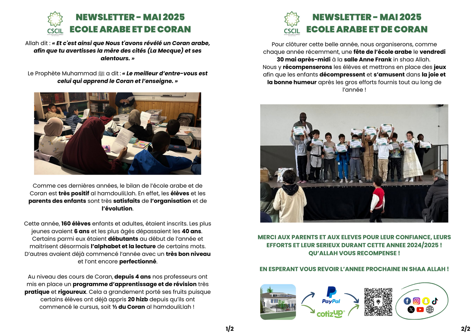 NEWSLETTER - ÉCOLE ARABE ET DE CORAN