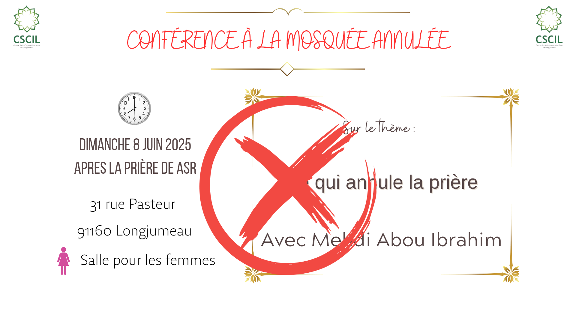 URGENT : CONFÉRENCE DU 8/06 ANNULÉE