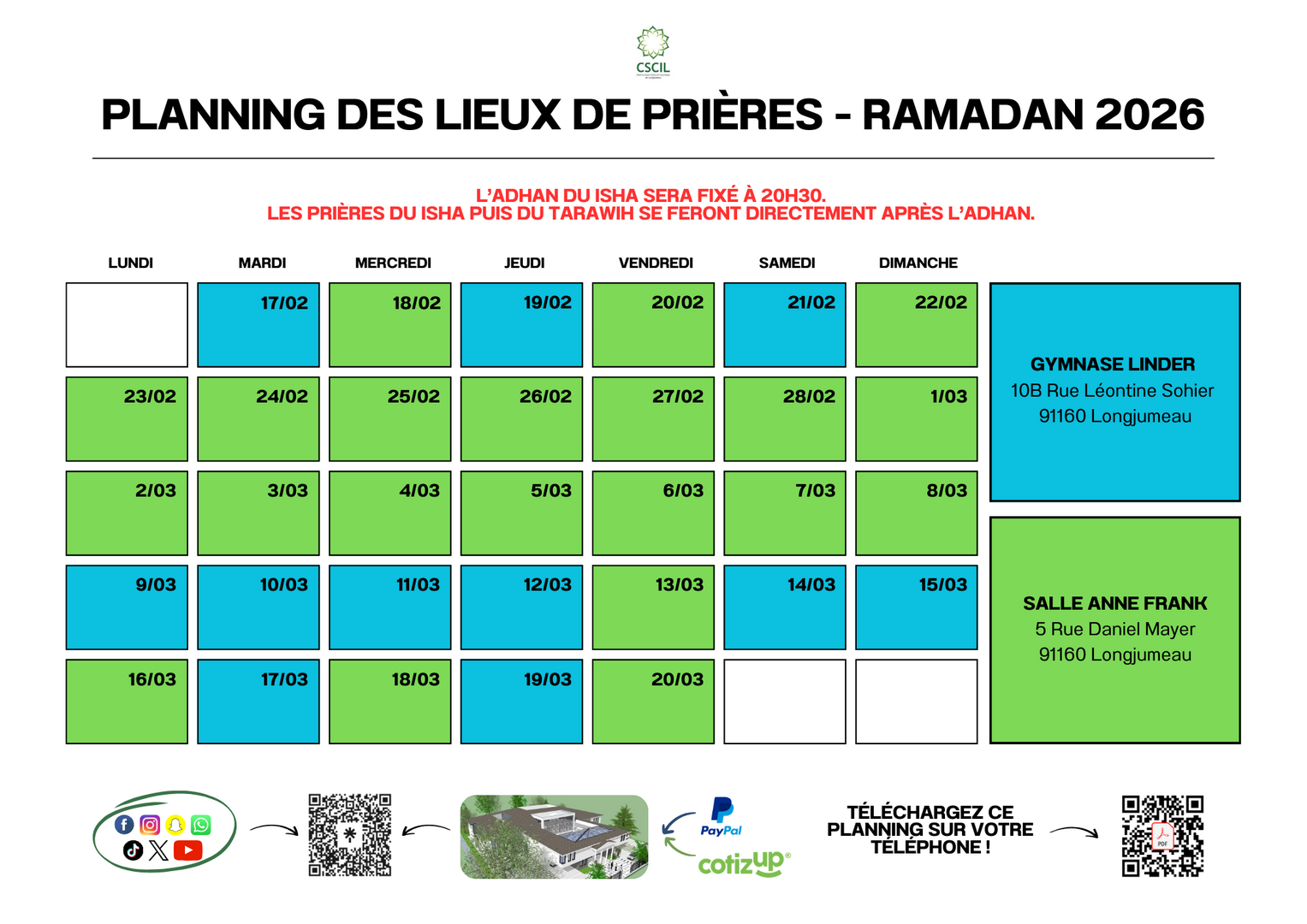 [RAMADAN] Planning des lieux de prières