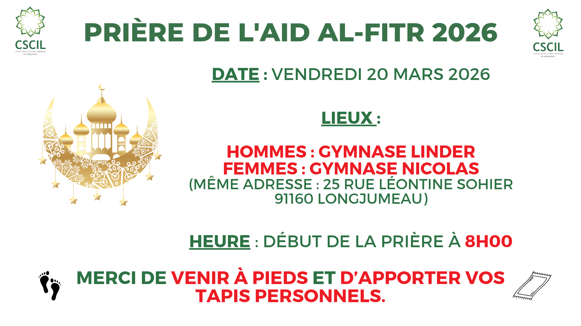 CHANGEMENT : PRIÈRE DE L'AID AL-FITR