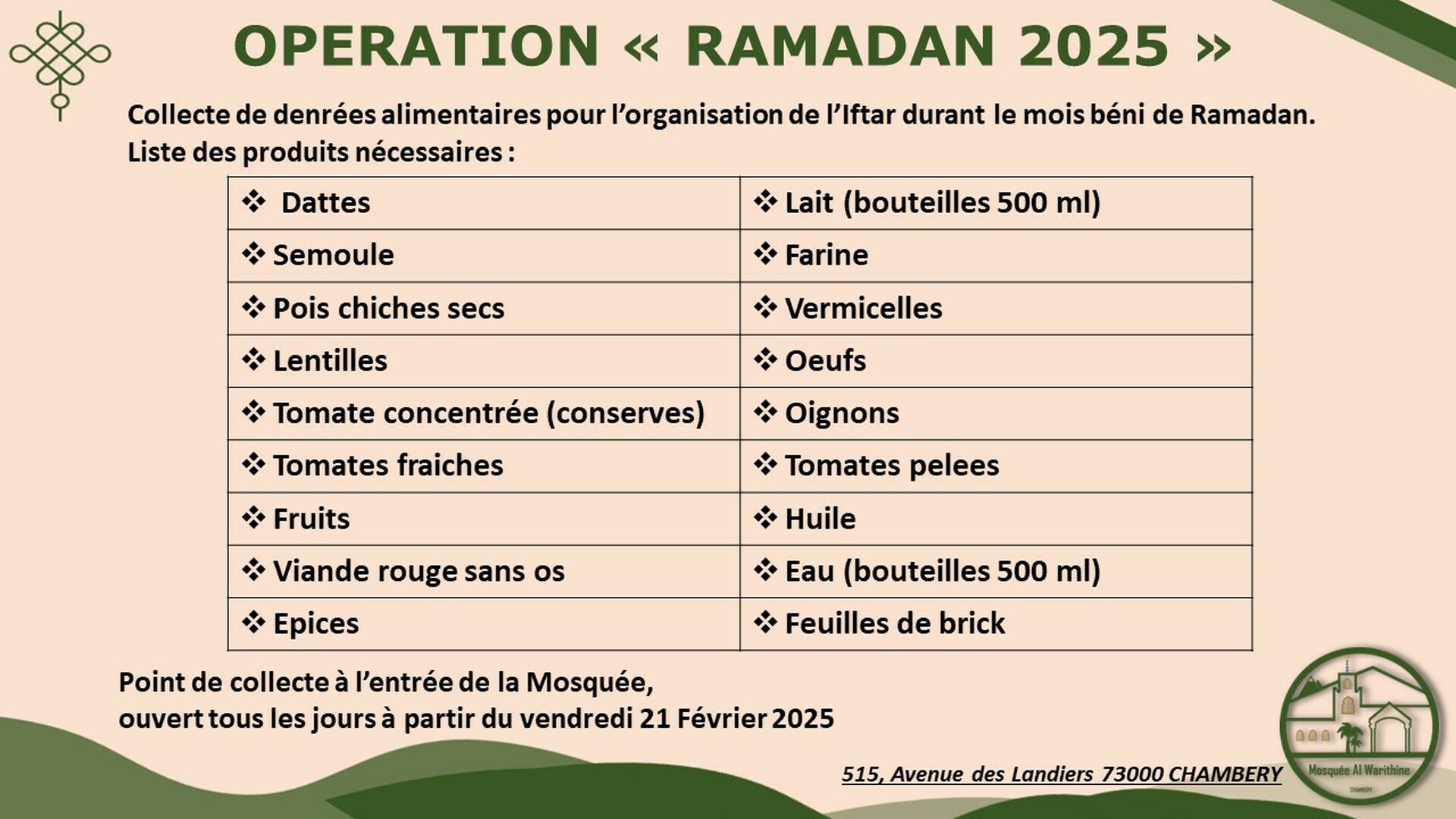 Dons alimentaires Ramadan