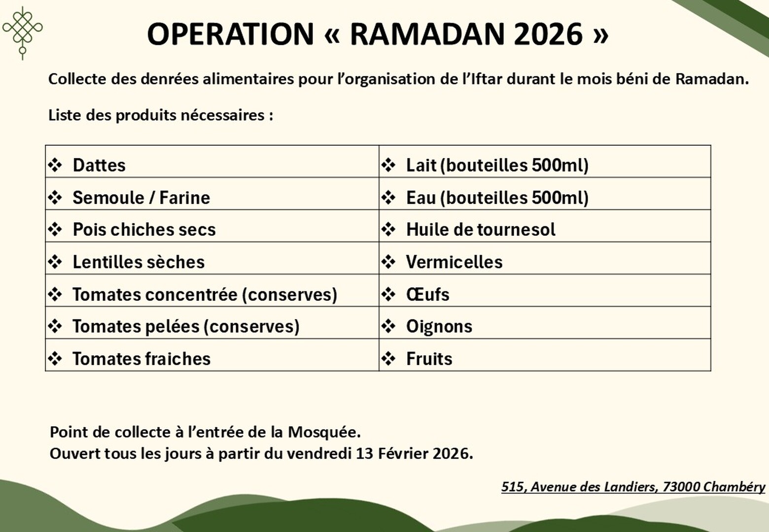 Opération Iftar du Ramadan 1447-2026