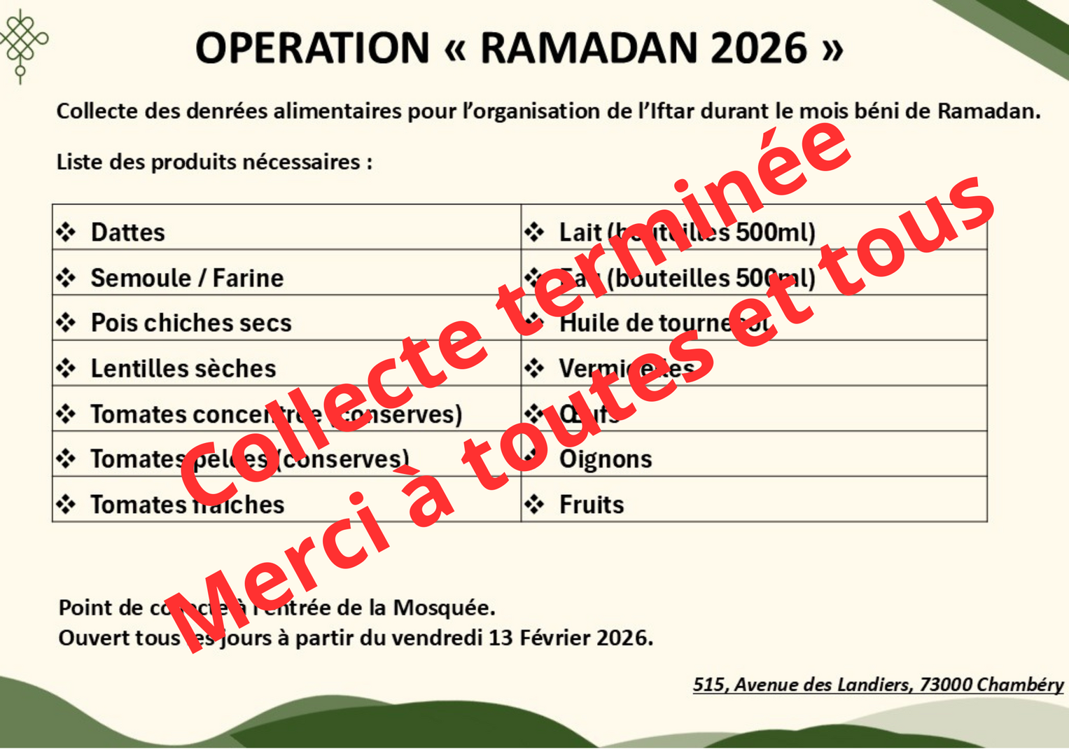 Collecte des dons alimentaires terminée