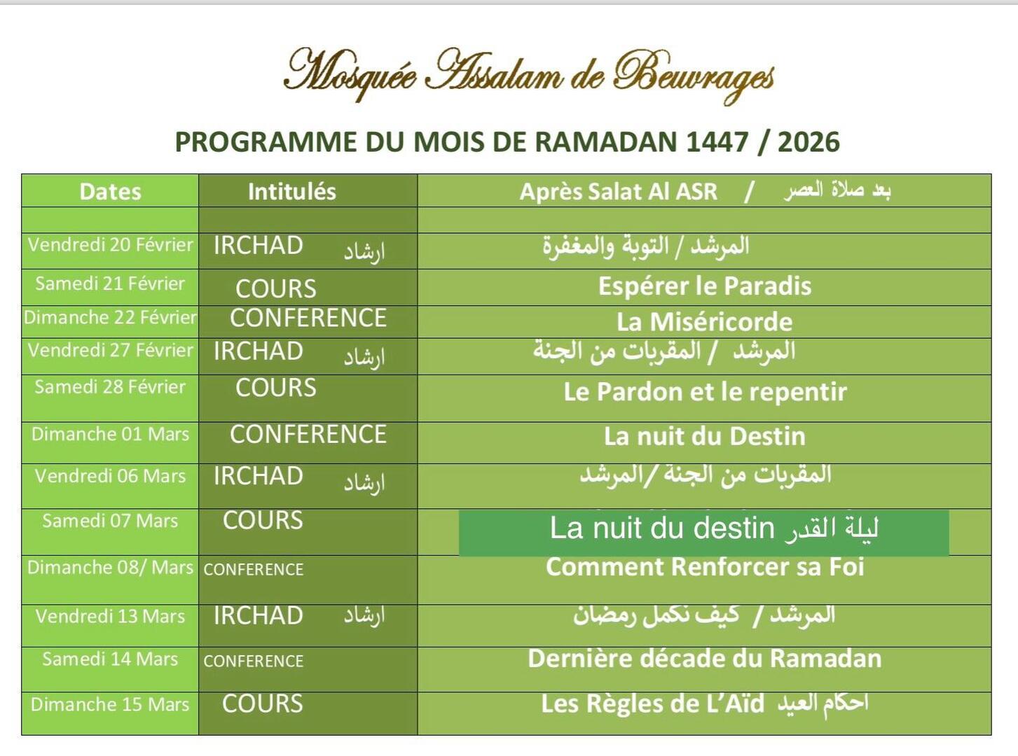 Programme Ramadan
