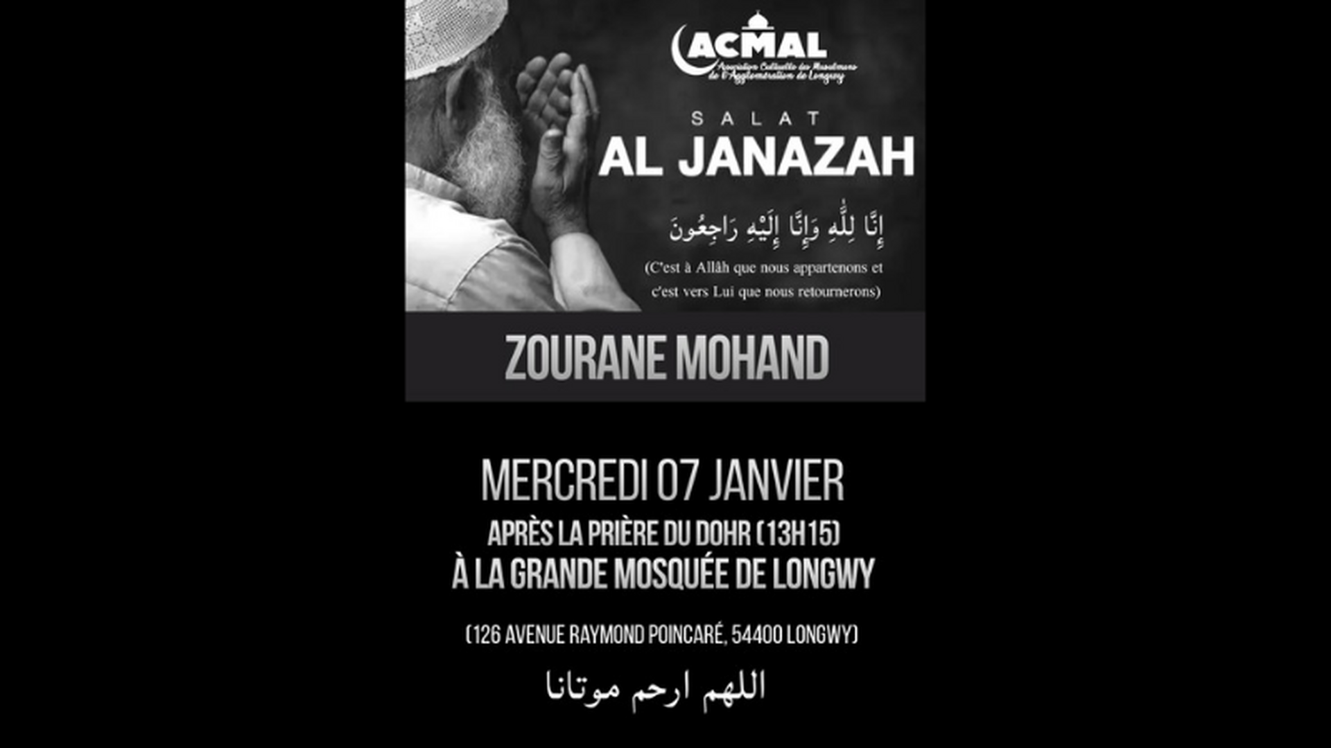 Salât Janaza 07.01 à 13h15