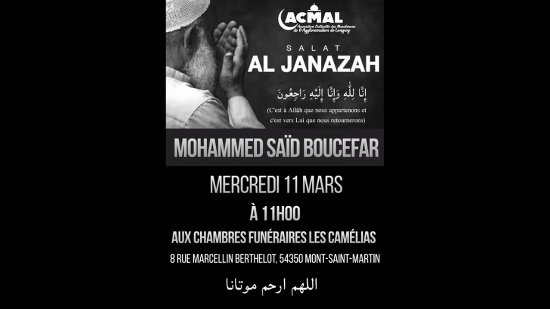 Salât Janaza 11.03 à 11h00