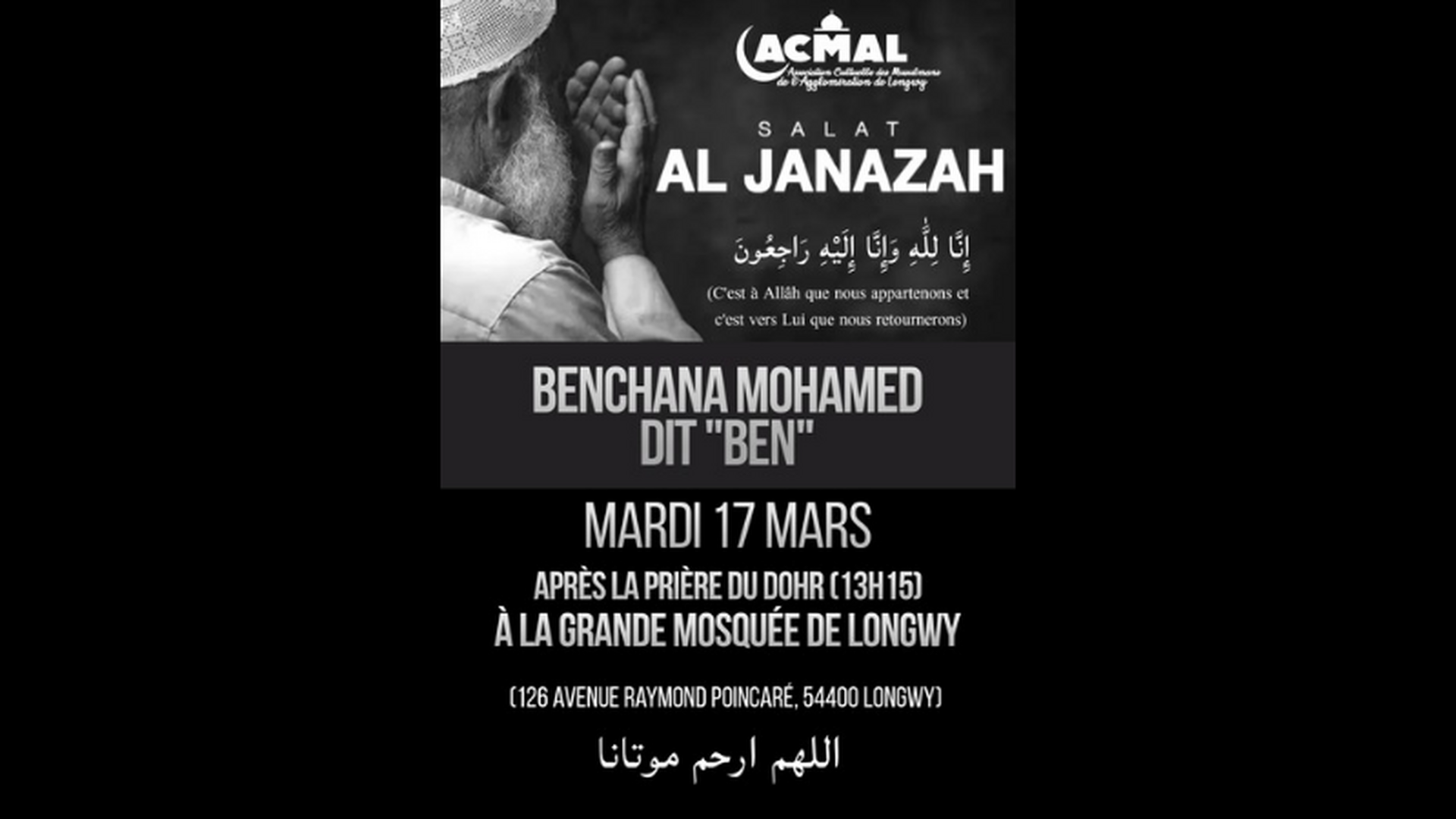 Salât Janaza 17.03 à 13h15
