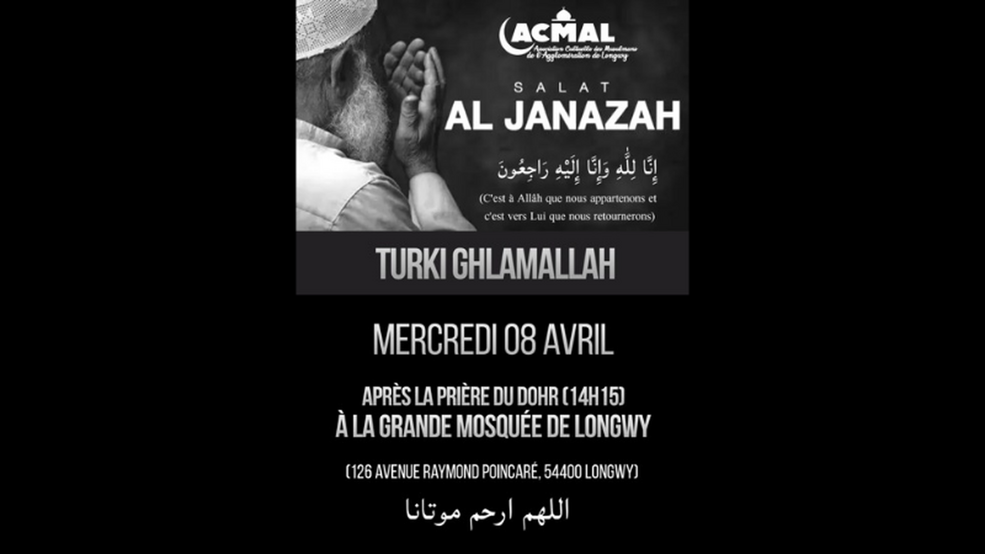 Salât Janaza 08.04 à 14h15