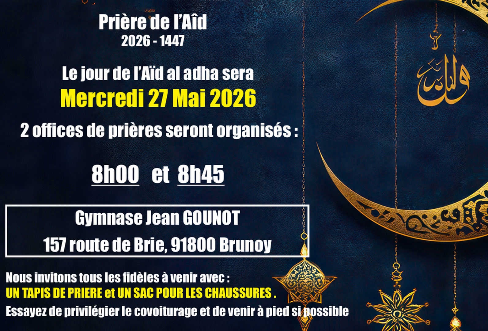 Organisation Salât Eîd al adha 2026