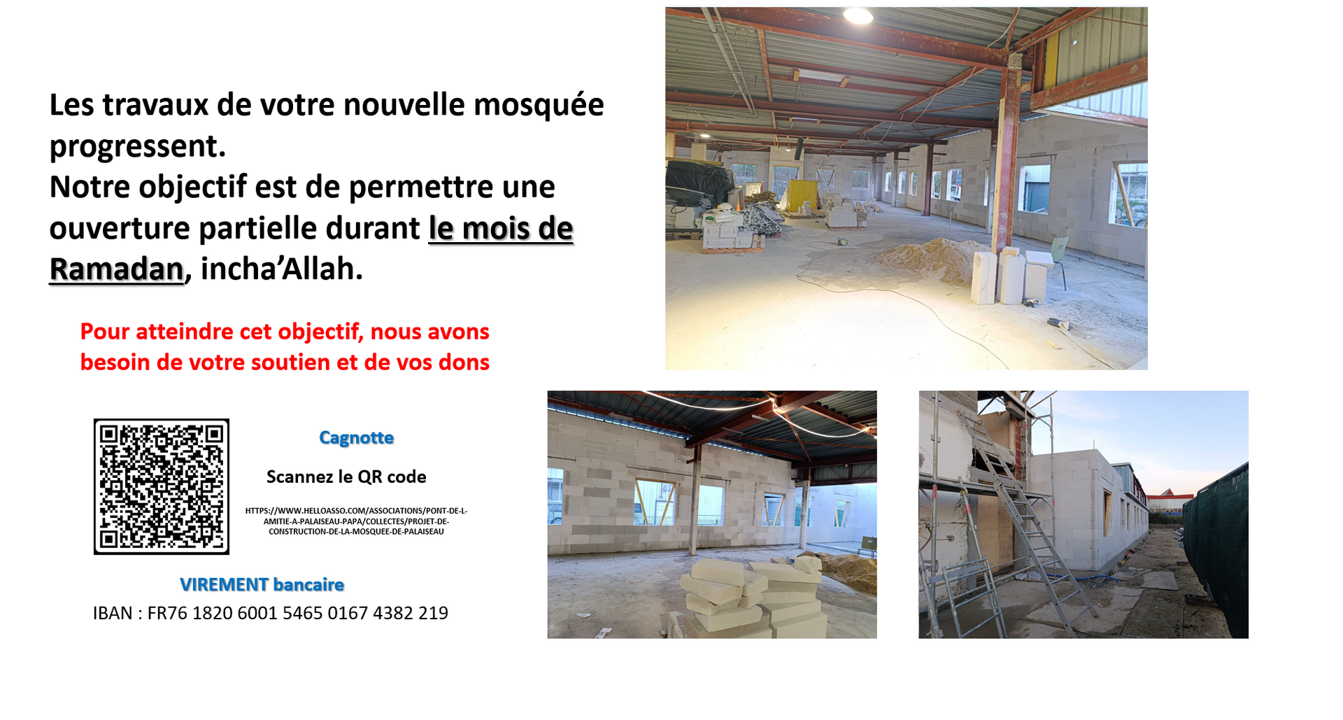 Besoin de don pour la nouvelle mosquée
