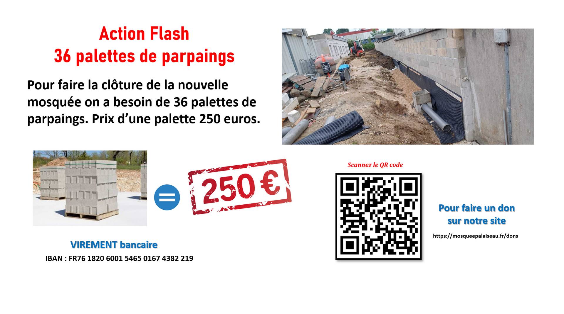 Besoin de 36 palettes de parpaings