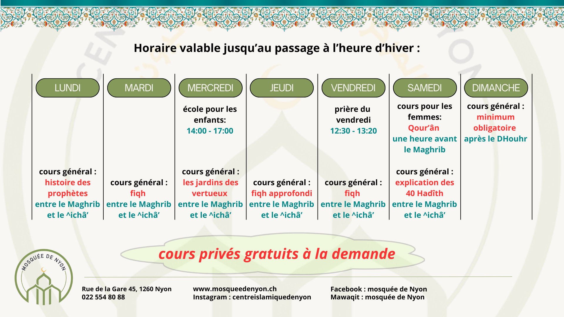 programme de la semaine