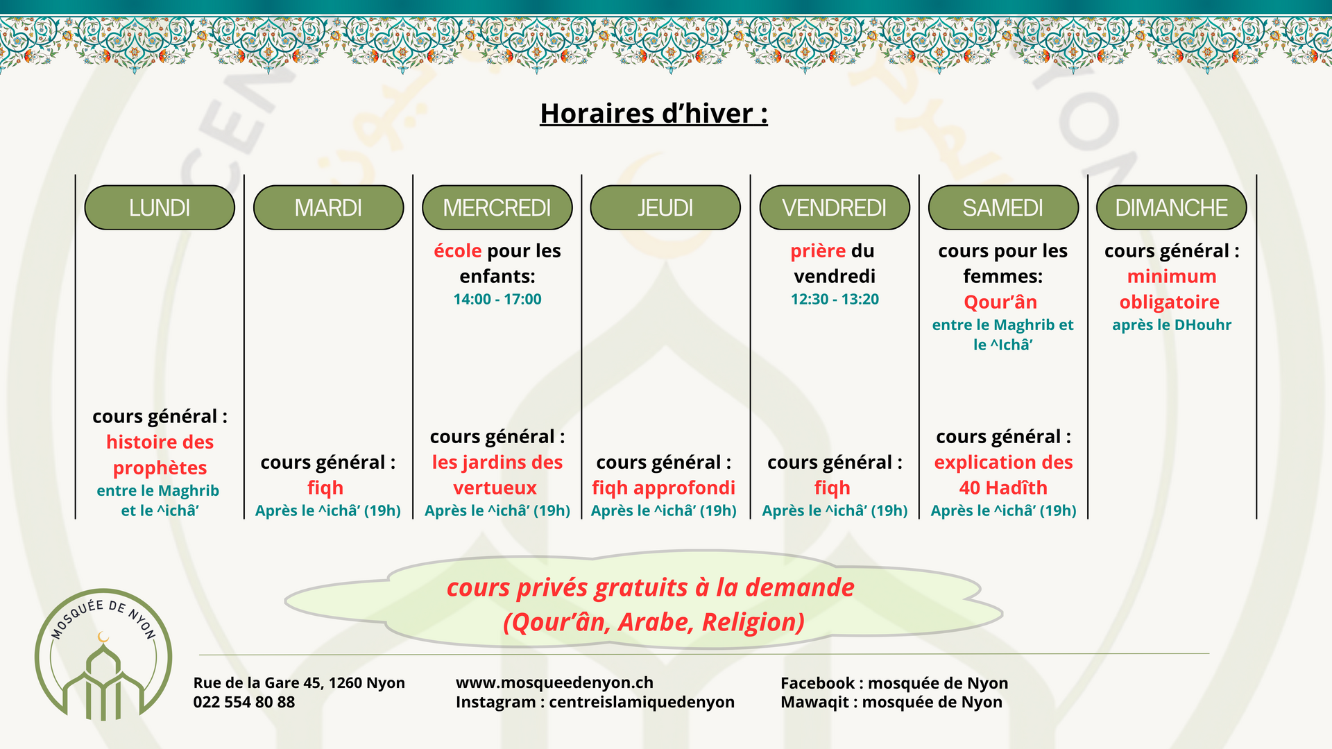 programme de la semaine