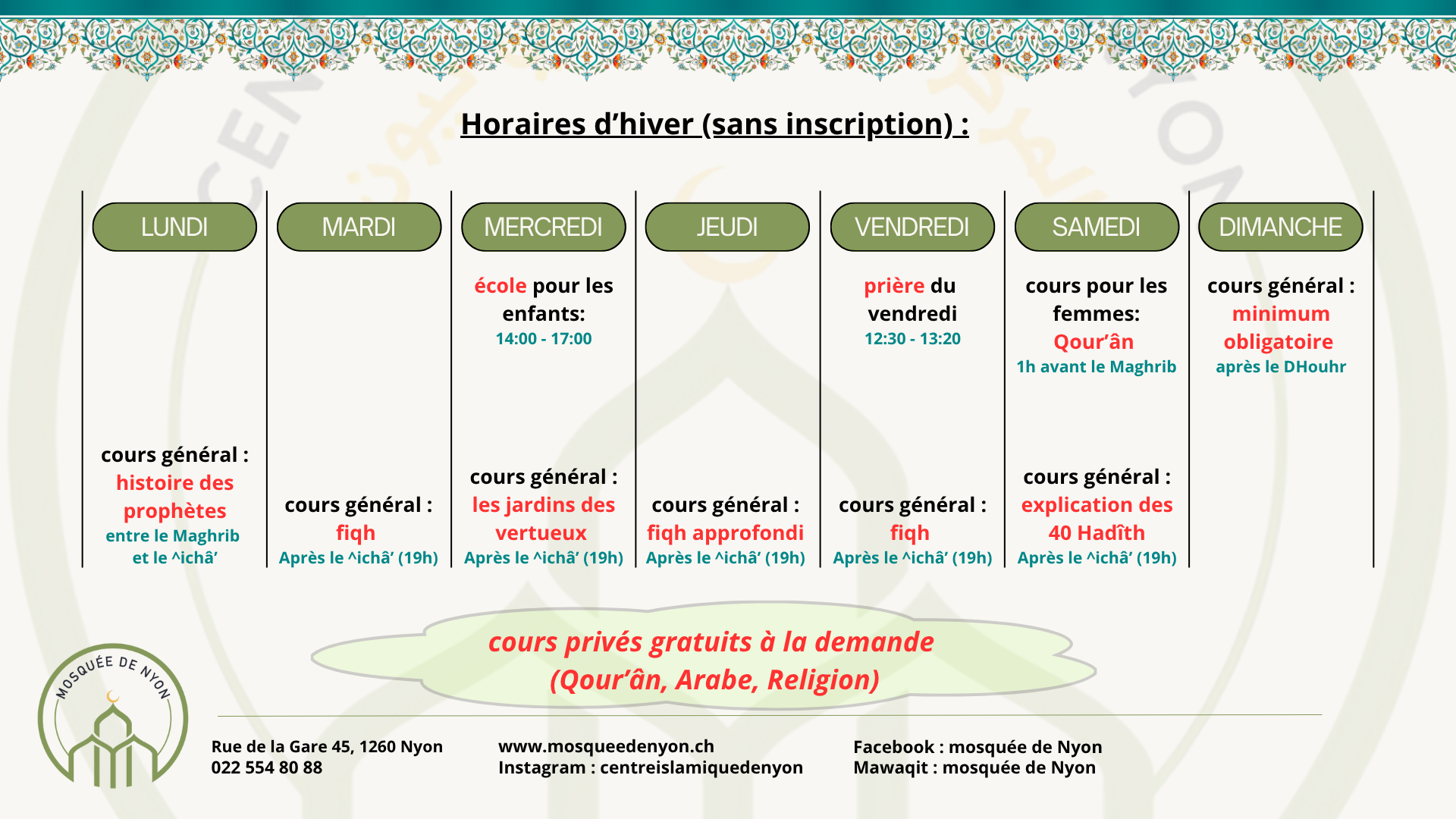 programme de la semaine