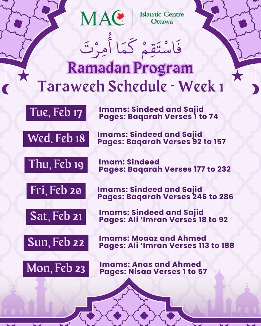 Taraweeh Schedule