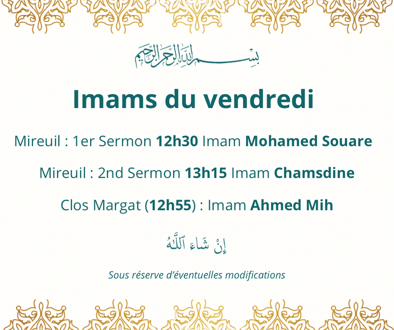 Vos imams de ce vendredi