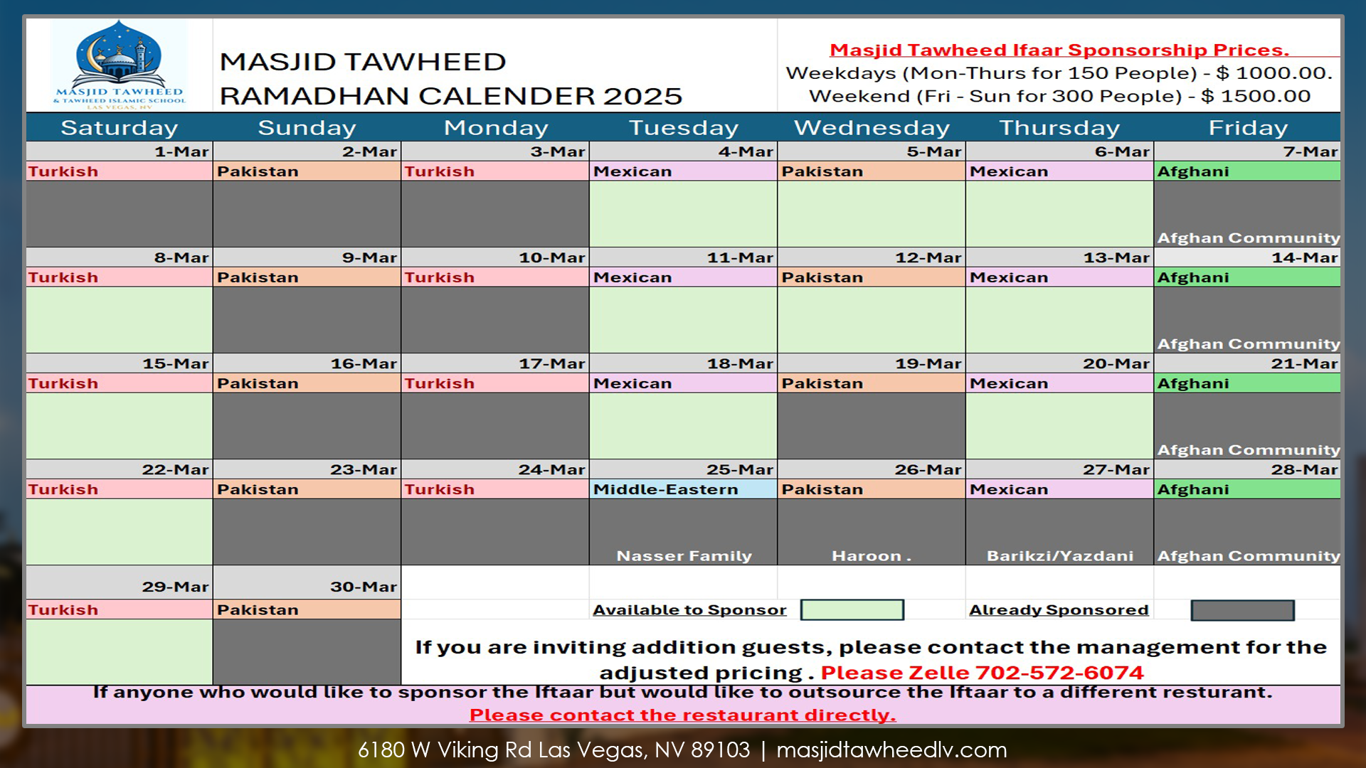 Iftar Calender